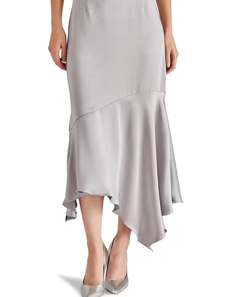 Front of a model wearing a size L Lucille Skirt In Ash Grey in Ash Grey by STEVE MADDEN. | dia_product_style_image_id:360179